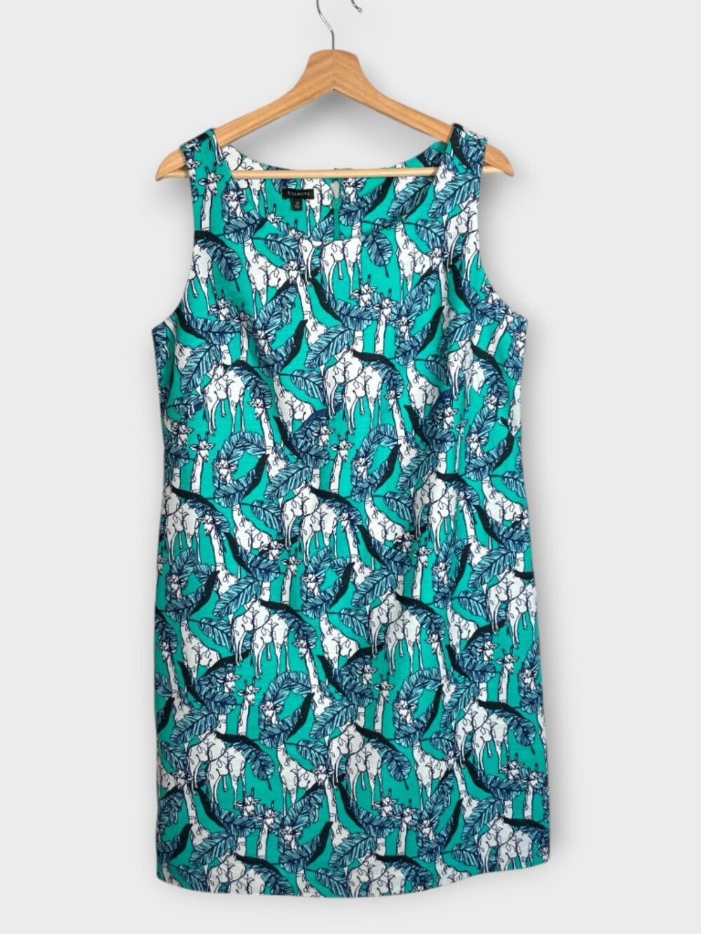 Talbots Shift Dress 12 Teal Blue Giraffe 99% Cotton 1% Spandex